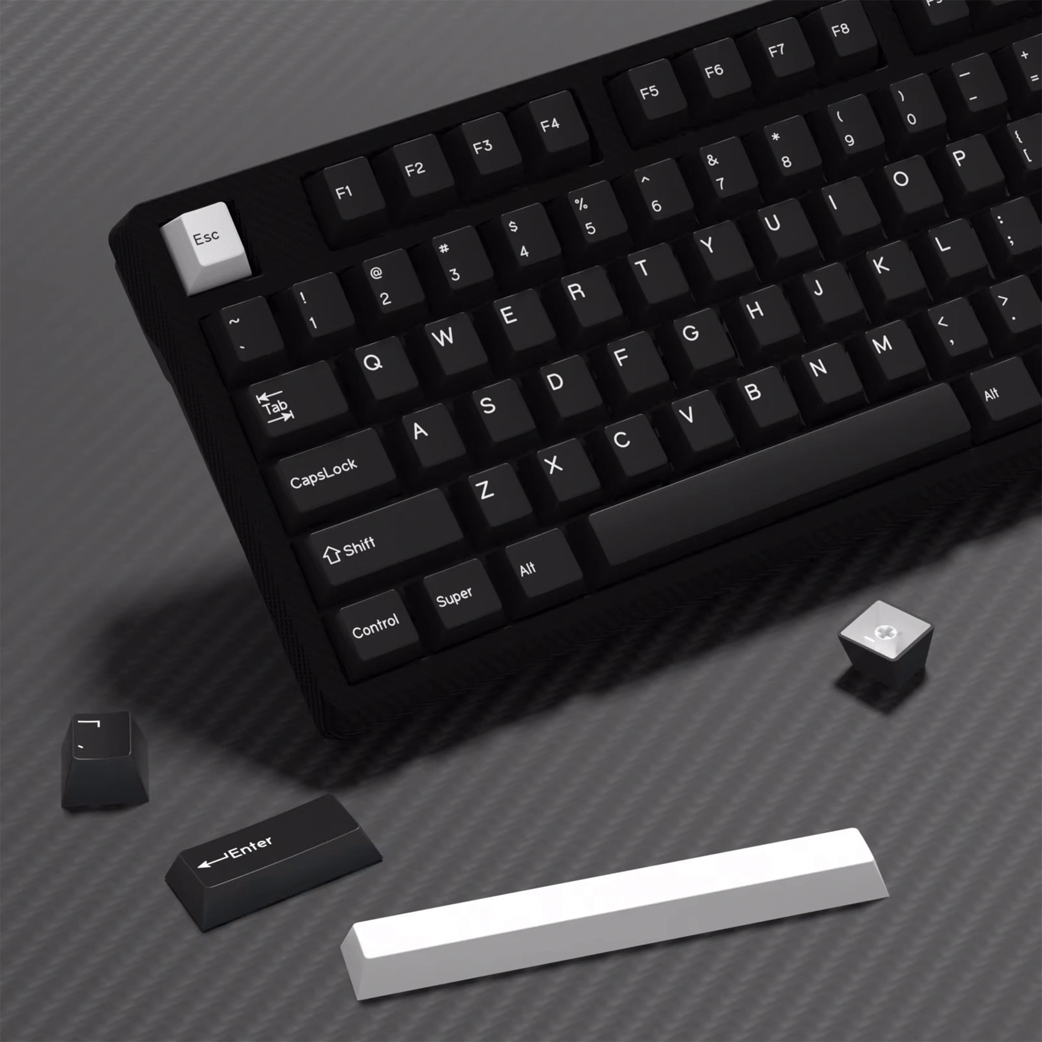 White on Black Cherry Profile 176 Keycap Set - Mechboards