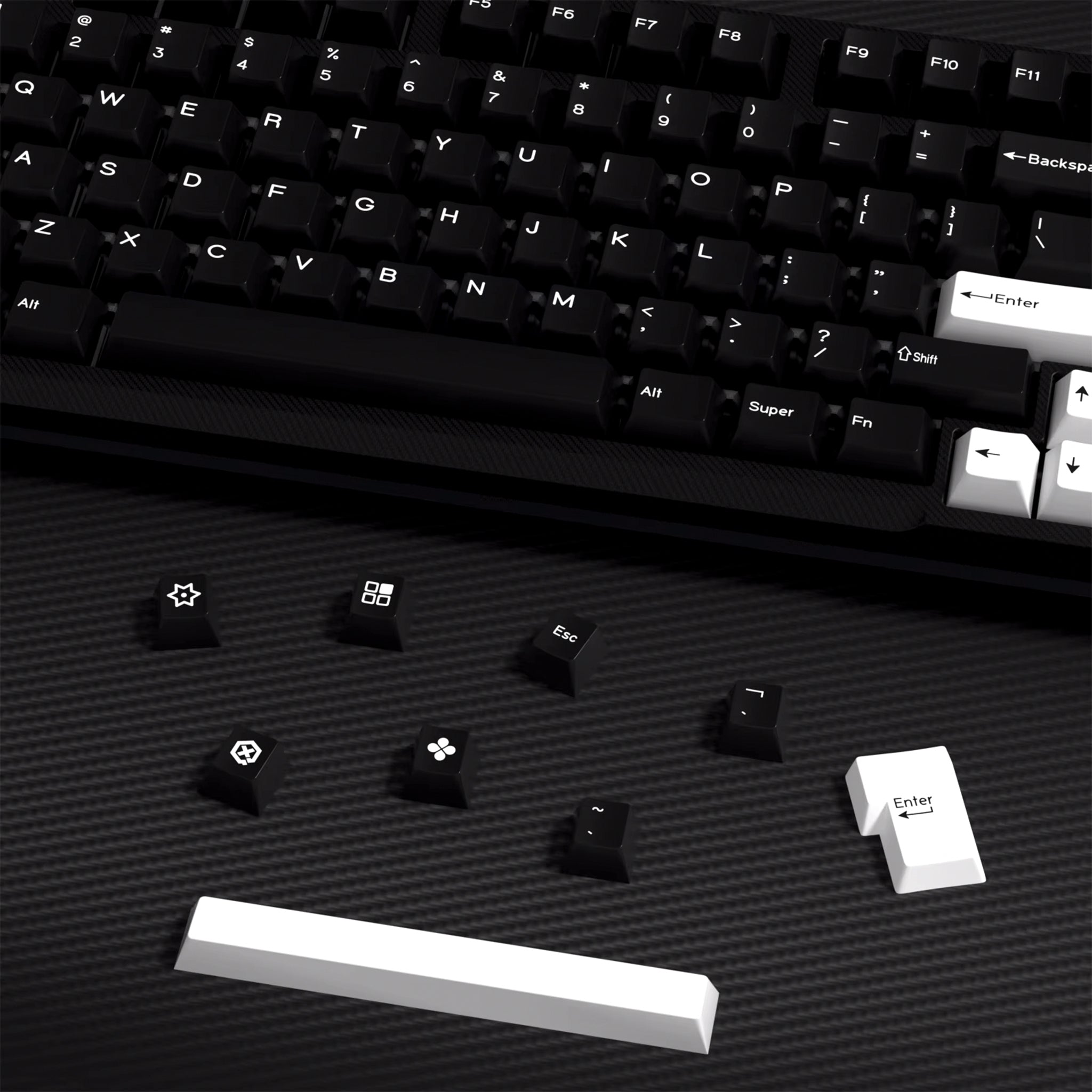White on Black Cherry Profile 176 Keycap Set - Mechboards